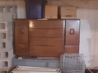 Mid-Century Wood Dresser with Side Cabinets