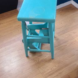 Vintage Farmhouse Folding Step Stool- Cute Vintage Blue- Great Patina