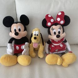 18” Mickey Mouse, Minnie Mouse & Pluto Plush