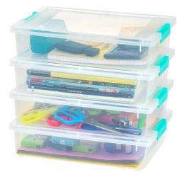 IRIS USA 6 Qt. Plastic Storage Bins Containers with Lids, 4 Pack, Sensory Bin, Craft Storage, Craft Organizers and Storage, Organizing Container for H