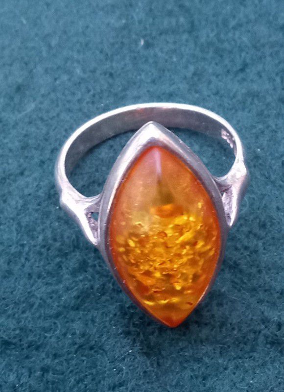Sterling Silver Ring Amber Stone