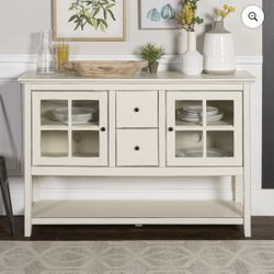 Walker Edison Modern 52" Glass Door Dining Buffet Table, Antique White