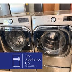 LG Large Capacity Front Load Washer and Gas Dryer Set with Pedestals