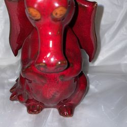 Vintage Crochendy Bangor Pottery Red Dragon Figurine Ceramic Mythical Animal Sculpture, Handmade in Wales, Red Glaze Terracotta Pottery 1983