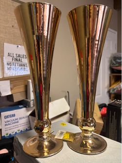 2pc Gold Tone Vase