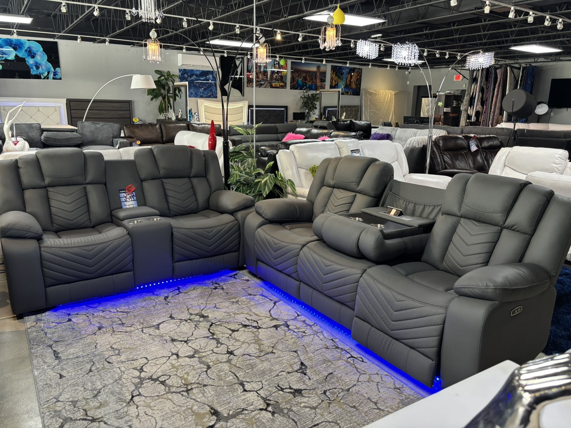 2 Pc Power Reclining Sofa And Love With Drop Down Console And Led Lights Only $1599
