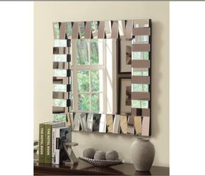 Square Wall Mirror with 3D Mirrored Tile Frame — 32 Inch Modern Glam