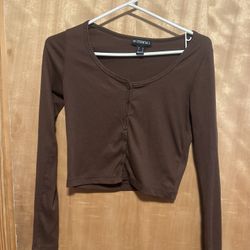 Brown Button Up Long Sleeve Women’s Medium Shirt 