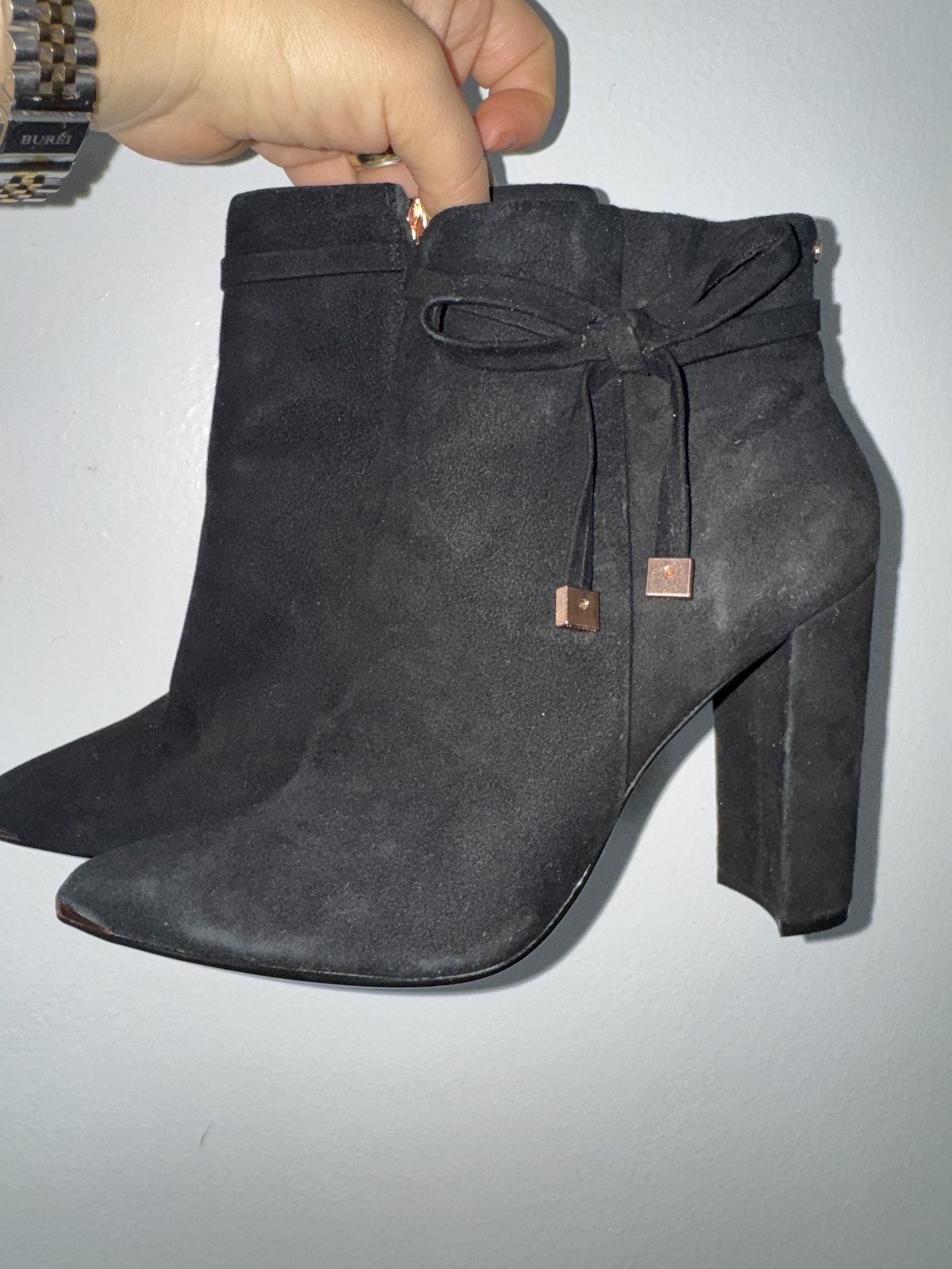 Ted Baker Women's Qatena Suede Bow Detail Ankle Boots Black Size 40 (US 9)