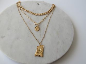 18K Gold Plated Pendant Sweater Necklace Triple Layer