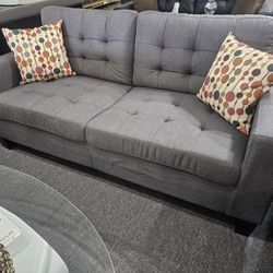 Brand New Gray Linen Or Black Faux Leather 72" Sofa With 2 Accents Pillows