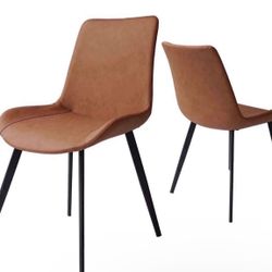 Dining Chairs Set of 2, Modern Kitchen Dining Room Chairs, Upholstered Dining Accent Side Chairs in Faux Leather Cushion Seat and Sturdy Metal Legs 