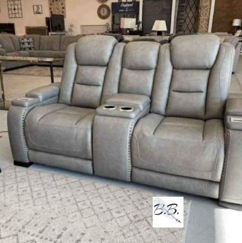 Brand New 💥 Gray Real Leather Power Reclining Sofa Couch And Loveseat Set| Genuine Leather| Brown, Black, White Color Options|