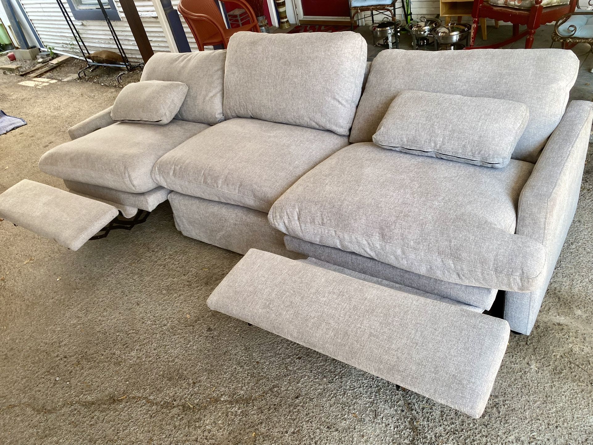 Living Spaces Jolene Silver Grey 122" 3 Piece Power Dual Reclining Modular Sofa with USB Like new