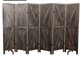 Premium Home 6-Panel Room Divider, Rustic Brown Barn Door K-Pattern Screen
