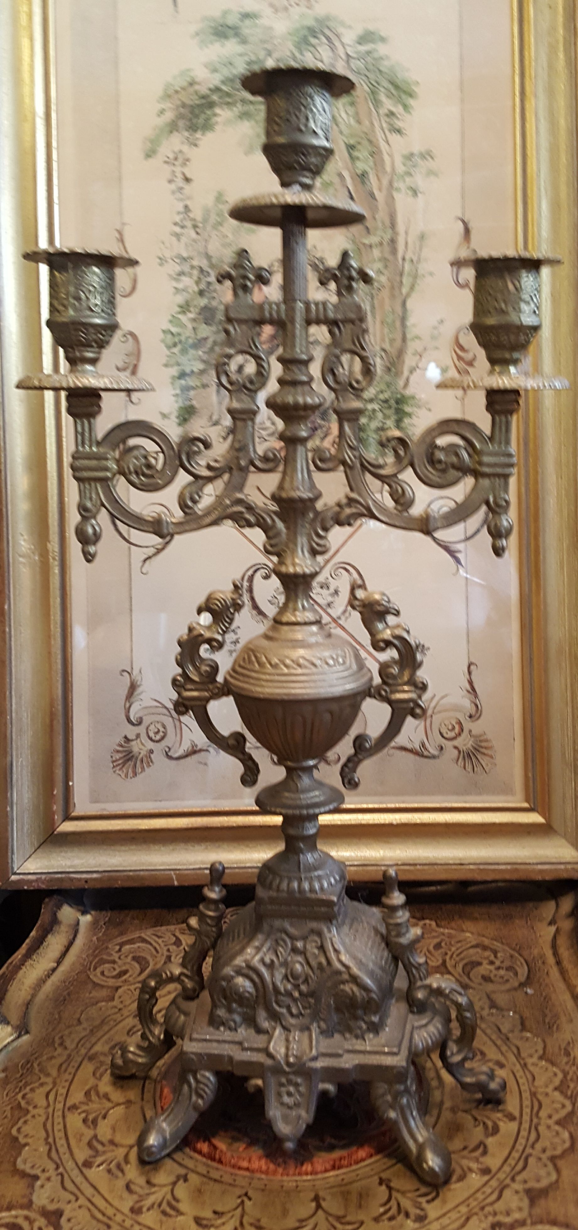 Antique Brass Candelabra 16.5"H×8.5"×4.5"