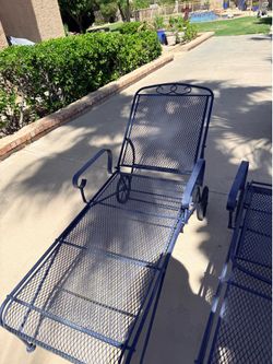 Blue metal loungers recliners