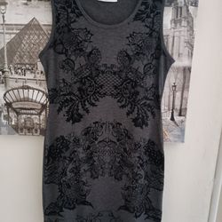 Ladies Grey Dress With Floral Patterns.