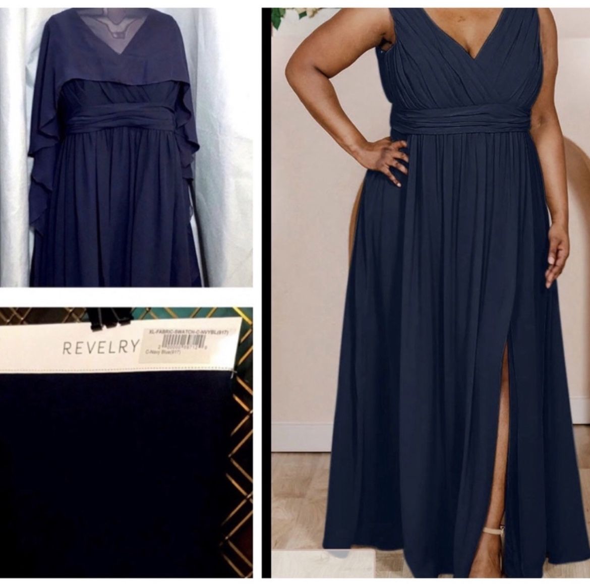 Revelry Plus Size Bridesmaid Formal Prom Kiera Navy Chiffon Dress