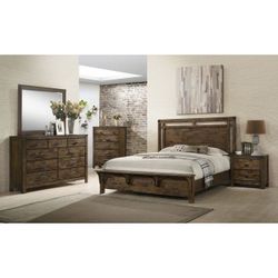 4PC Brown Queen Bedroom Set 