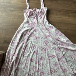 Women’s Beautiful Sexy Corset Light Pink Flower Dress With Small Leg Slit