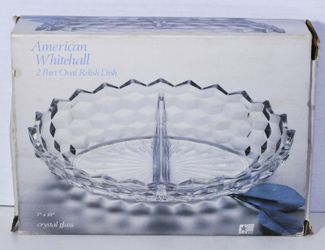 AMERICAN WHITHALL 7'' x 10" CRYSTAL GLASS OVAL RELISH DISH