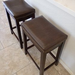 Bar Stools Leatherlike Seating Nailhead Trim 