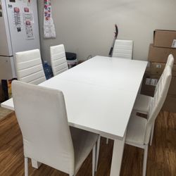 White Dining Table + 6 Chairs – Good Condition