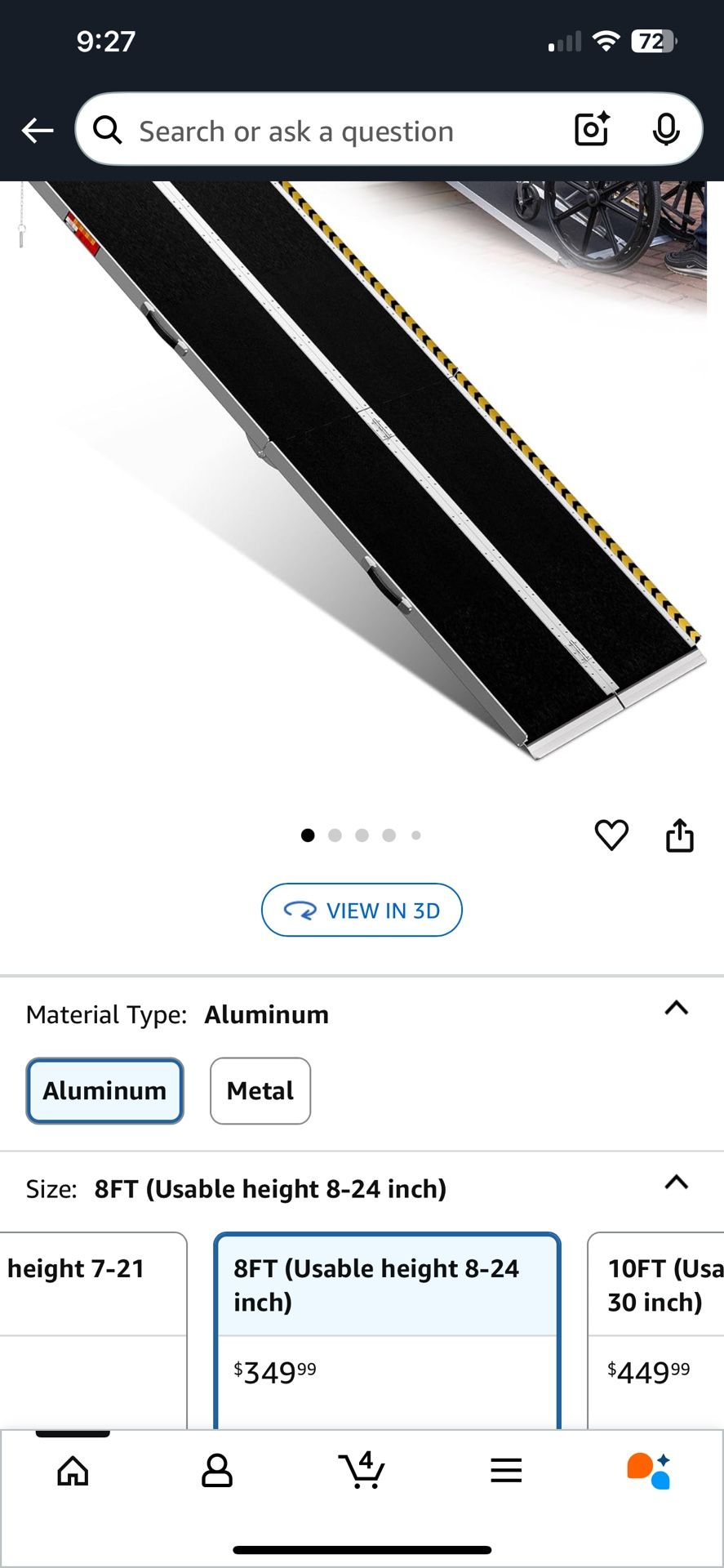 VNN Portable Wheelchair Ramp 8FT, Non-Slip Aluminum Folding Handicap Ramp, Door Threshold Wheelchair Ramps For Home, Wheel Chair Ramp For Home Steps