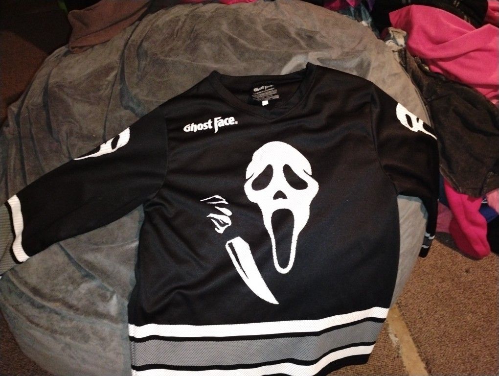Ghostface Hockey Jersey Mens Large Black Scream Horror Halloween Costume Slasher
