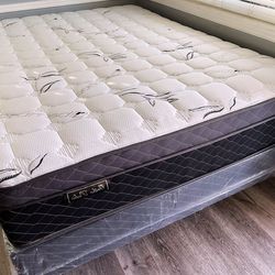 Queen Bamboo Plush Comfort Europillow Top 12inch Matres Andboxspring!!