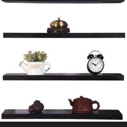 Set Of 4 47x6x0.5 Dark Wood Shelves With Hardwire