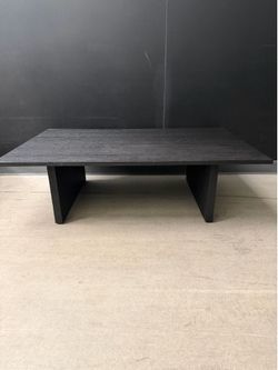 Modern Black Wood Coffee Table | Panel Plinth Base | 47x30x14 | Minimalist