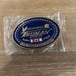 USS Harry S. Truman (CVN-75) Crew Belt Buckle "The Buck Stops Here" Silver Tone