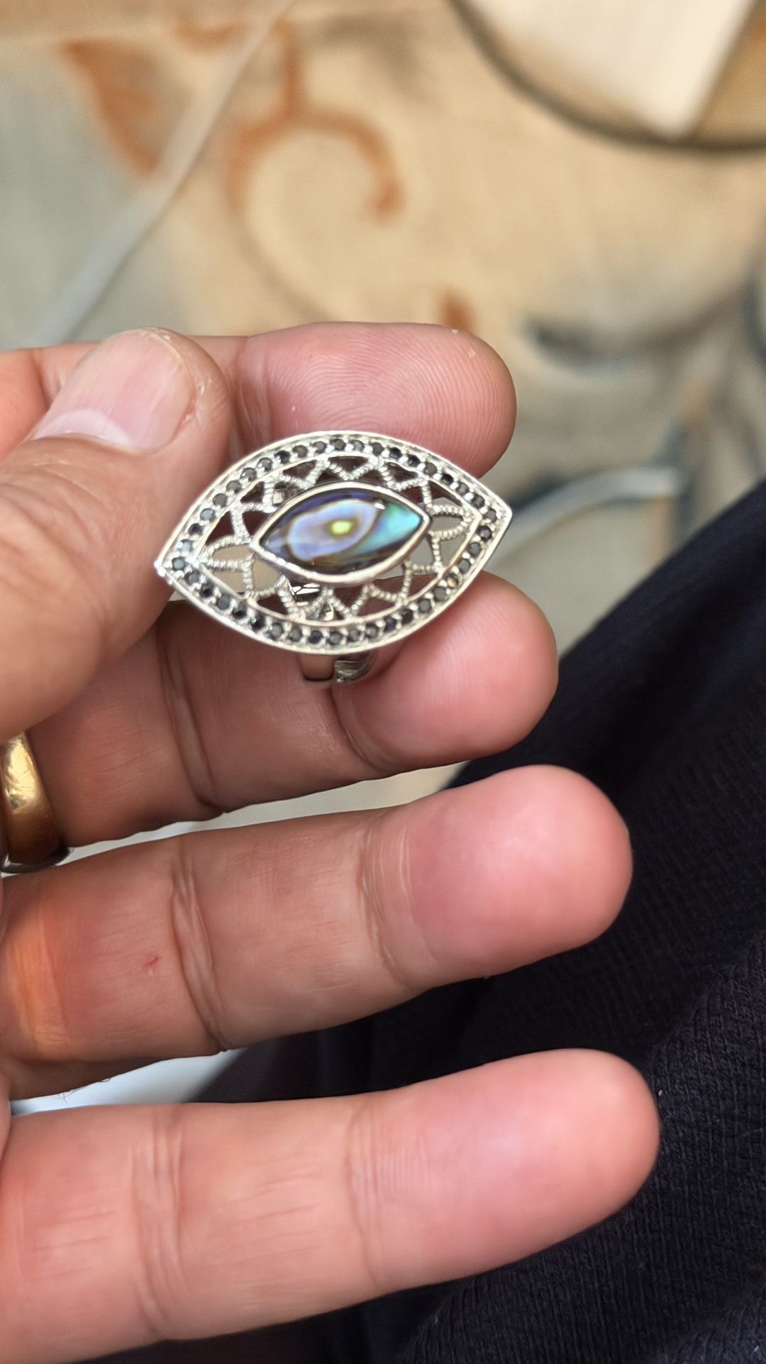 Sterling Silver Ring With Abalone Eye Gemstone 