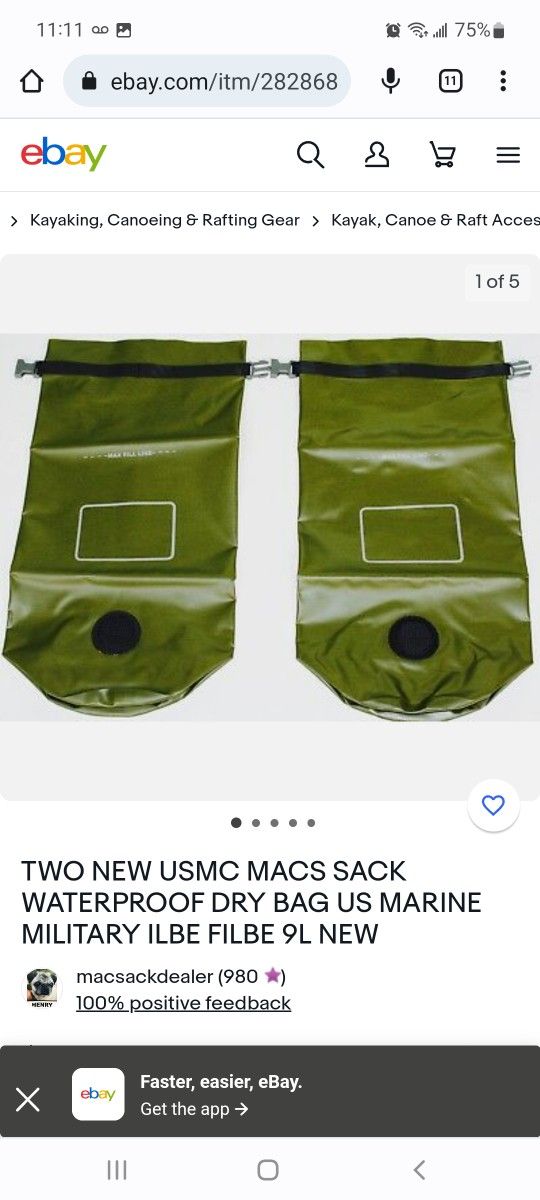 2 X USMC Military SealLine MAC Sack Waterproof Dry Bags
