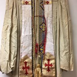 Priest Pope preacher minister religious robe costume Halloween gold red cream sash cross Jesus catholic church pastor