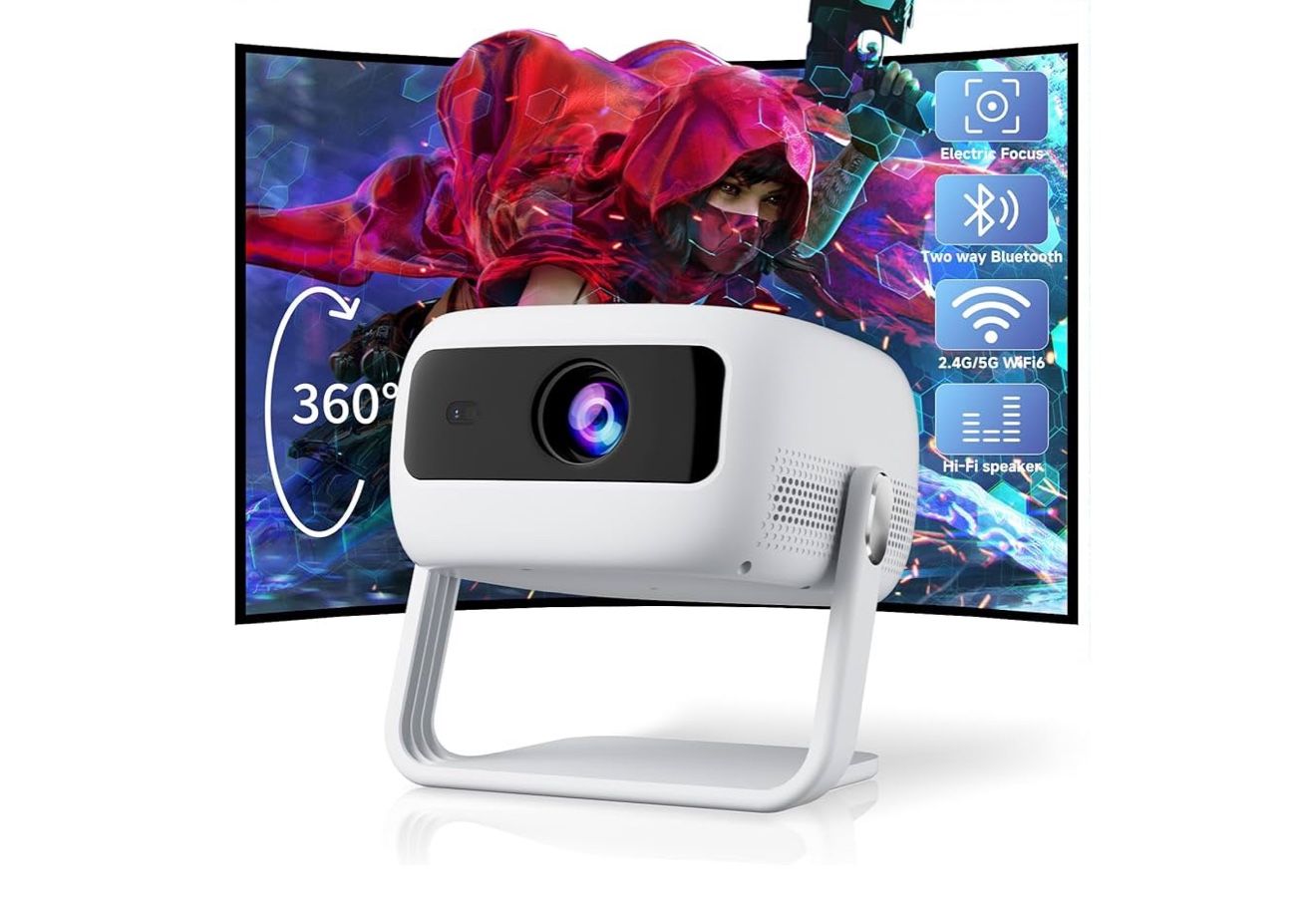 360°Adjustable Stand] Mini Projector with WiFi and Bluetooth: Electric Focus & Auto Keystone 1080p Supported, 15000L,Multi-Device Compatible Outdoor P