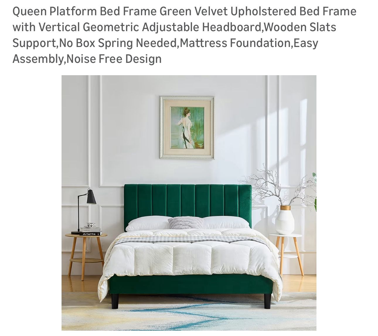 Queen Platform Bed Frame Green Velvet 