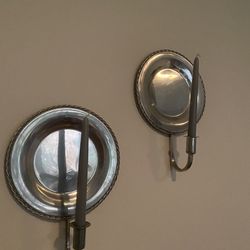 Pewter Steel plate wall hanging candle holders 