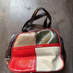 Vintage patchwork leather bowling bag Style Handbag