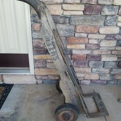 Vintage Antique Old Industrial Heavy Duty Wood Iron Hand Truck Dolly Barrel Cart