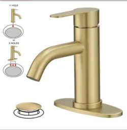 HOMEMYSTIQUE Single Handle Single Hole Bathroom Faucet in Brushed Gold