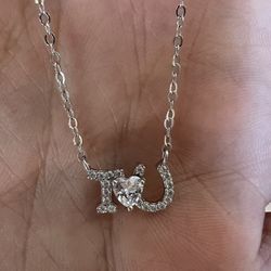 925 Sterling Silver CZ Heart Stones I❤️U Necklace 