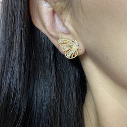 Butterfly Clip On Earrings,Gold Butterfly Clip On Earrings,Butterfly CZ Clip on Earrings