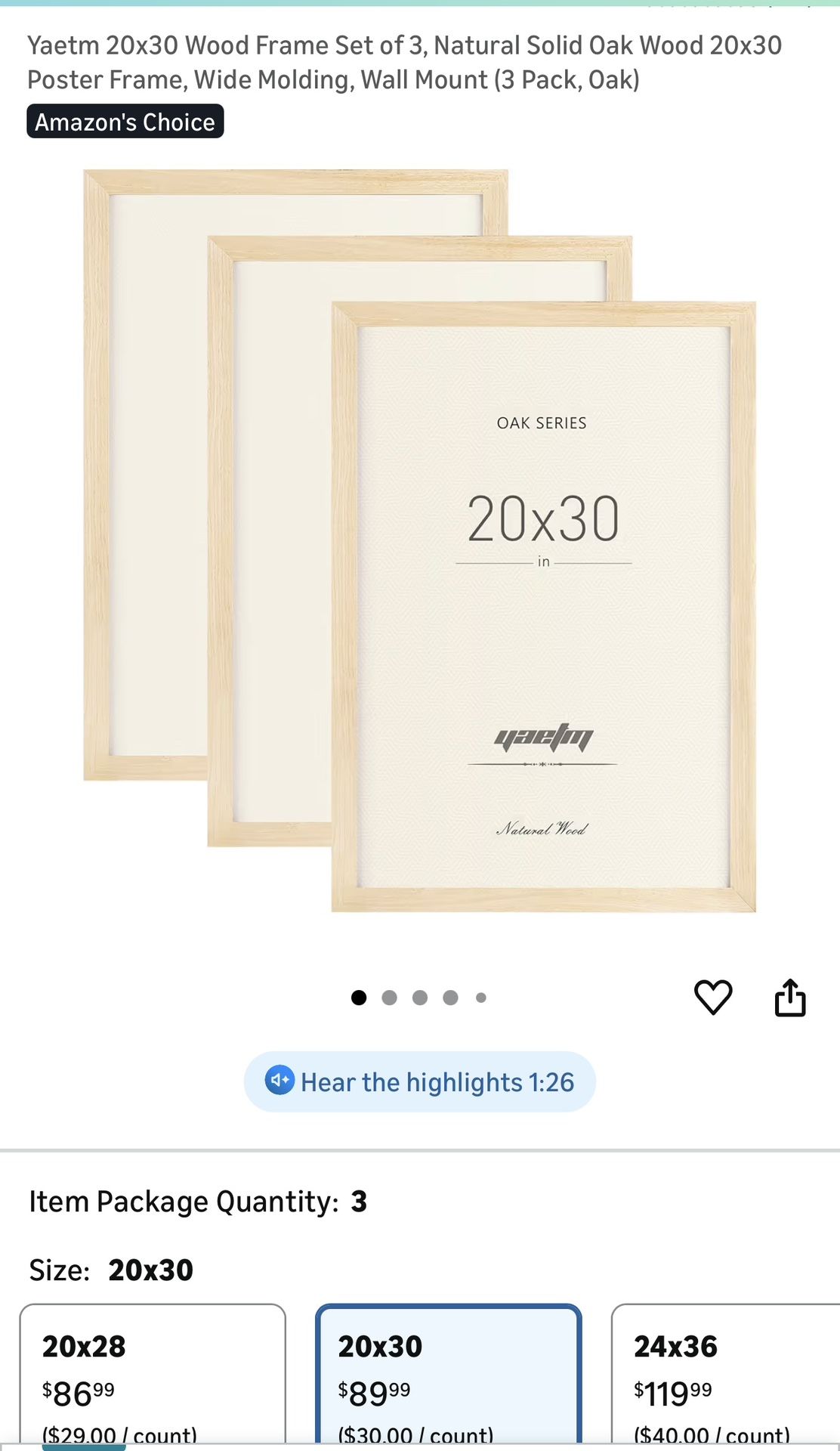 New.. Set of 3, Natural Solid Oak Wood 20x30 (1010)