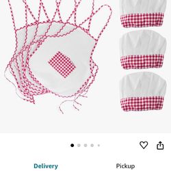 12pc Set Complete Kids Cooking and Baking Apron With Pocket and Chef Hat Dress Up Set, Red Chef Costume 