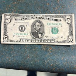 1950 Five Dollar Bill Centering Error On Front In Circulated Condition