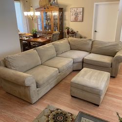 Pottery Barn Beige Sectional With Ottoman (🚚 Delivery Available)