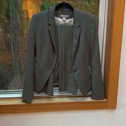 H&M Size XS US 2 Gray Sage Green Blazer And Pant Suit Matching Set 